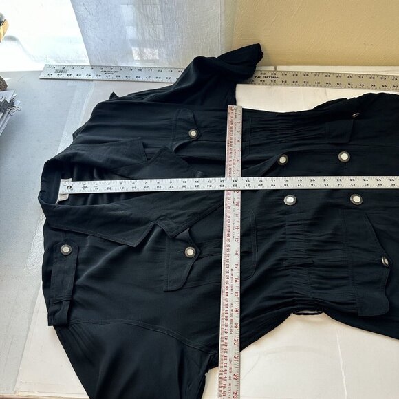 Vintage Liz Claiborne Womens Black Silk 1990s Gold Button Blazer Jacket Medium - Picture 3 of 8